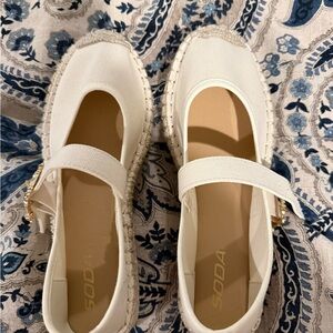 Soda Women's Cream Espadrille Flats with Strap